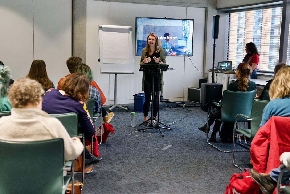 Esther Swaffield-Bray, IJM, leading a breakout session at The Justice Conference UK 2020. The Drum, Wembley. Friday 22nd February 2020. Marc Gilgen/The Justice Conference.