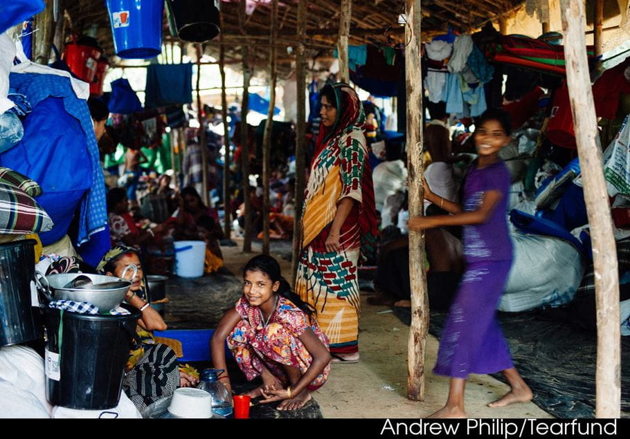 Social distancing and handwashing measures will greatly increase the challenges of daily living for Rohingya refugees in temporary shelters around Cox’s Bazar, Bangladesh.  Credit: Andrew Philip/Tearfund