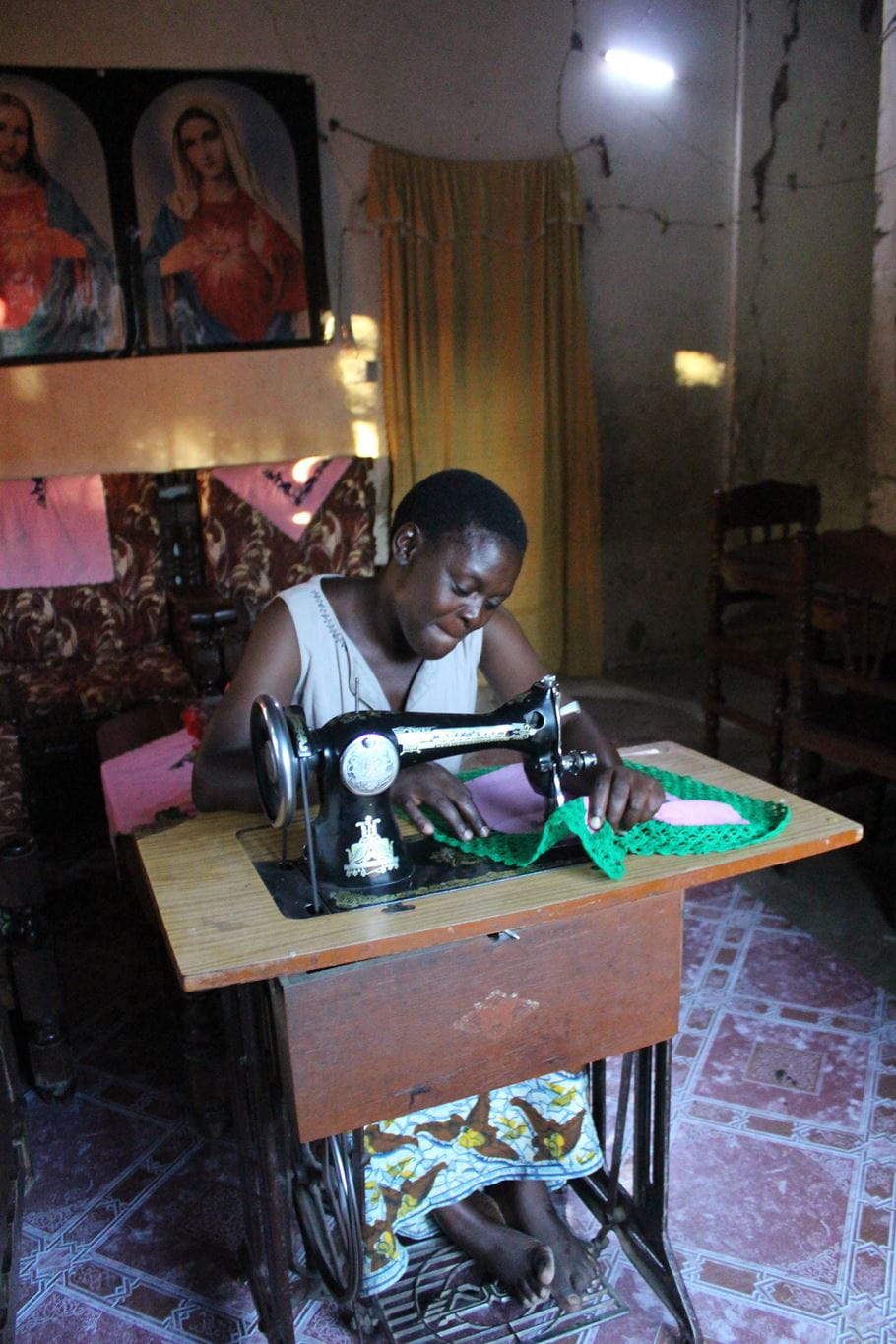Rachel from Tanzania sewing