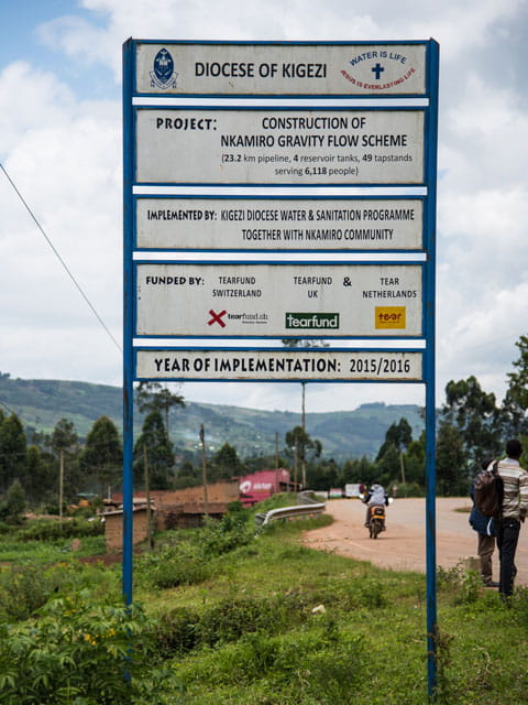 Town sign featuring details of the project