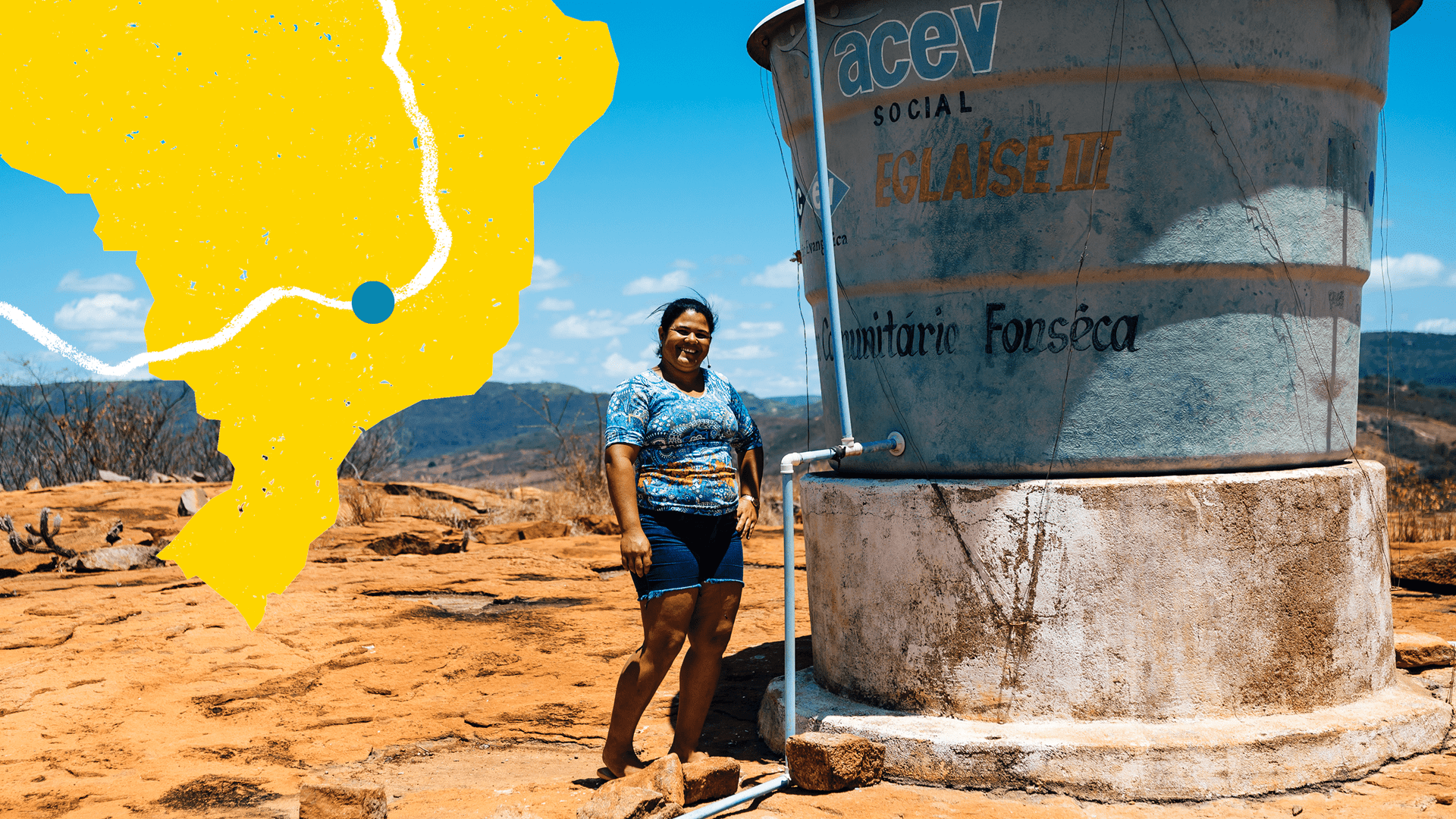 Edna Maria da Silva at the top of Fonseca community by the community well