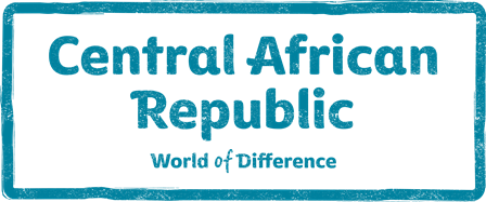 Graphic illustration of a stamp that reads 'Central African Republic - World of Difference'
