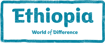 A stamp graphic that says "Ethiopia, World of Difference"