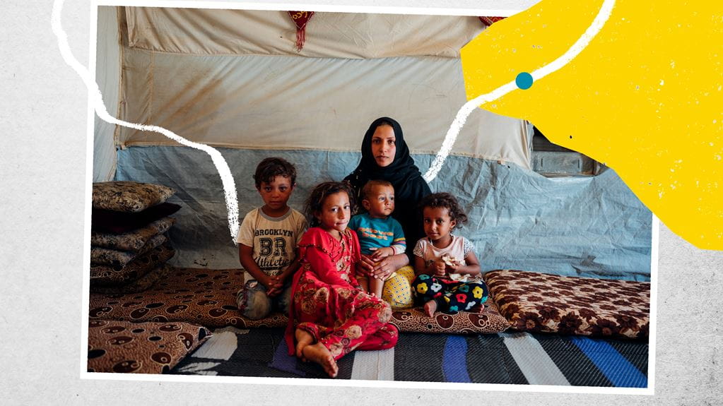 Abeer in the tent she lives in with her children