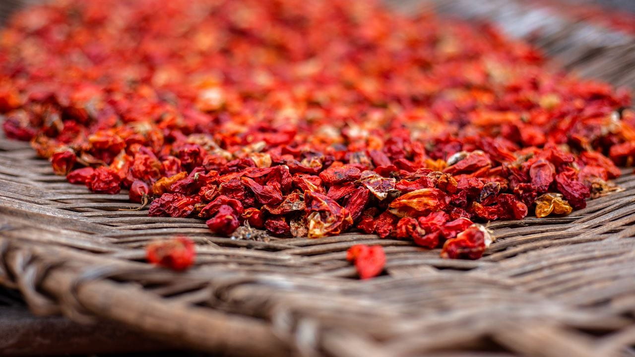 Small red chillis spread out