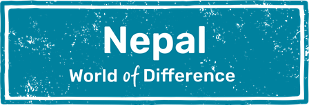 A illustrtated stamp with 'Nepal' and 'World of Difference' written in it.