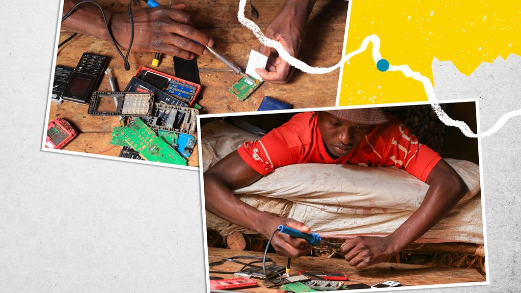 A man taking apart mobile phones