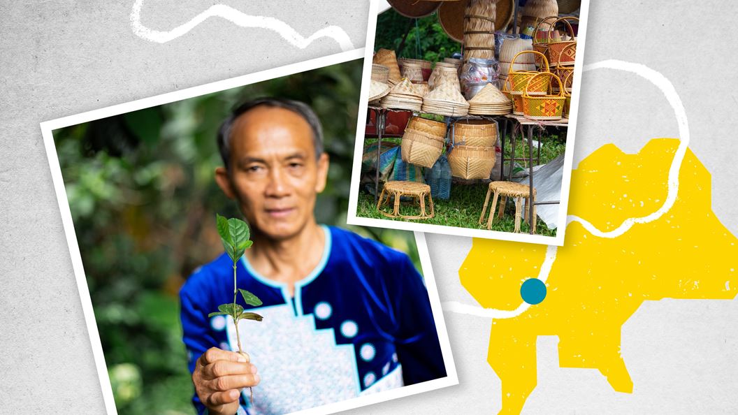A photo of Pastor Leng holding herbs