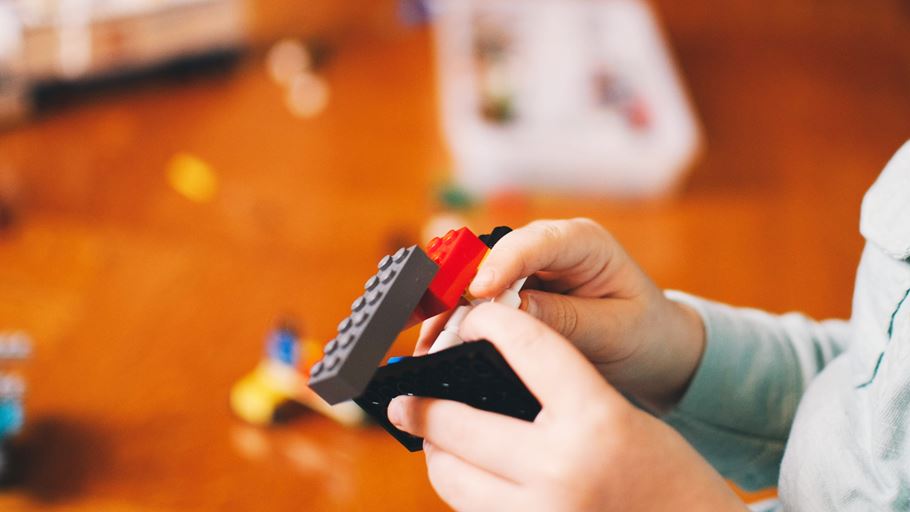 A child using building blocks.