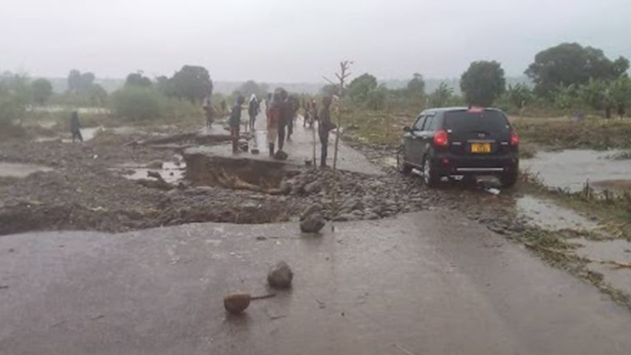 A road damaged by Cyclone Freddy.