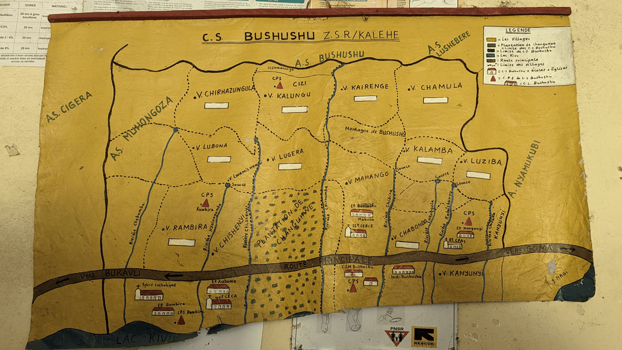 A local map of Bushushu village, DRC, which was largely destroyed by flooding and landslides in May 2023