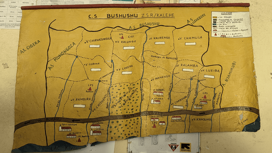 A local map of Bushushu village, DRC, which was largely destroyed by flooding and landslides in May 2023