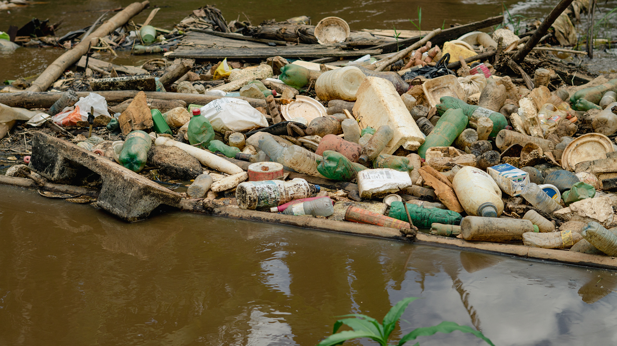 Rubbish clogs a river in Sapo Nu, a forgotten community in Recife, Brazil