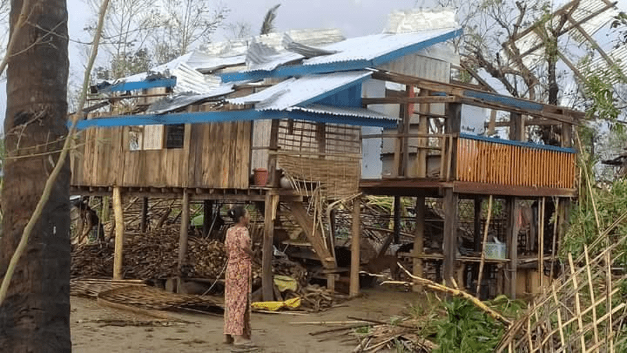 Homes being rebuilt after Cyclone Mocha caused widespread destruction in Myanmar in May 23.