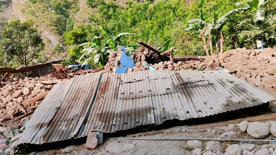 Rubble and debris are the only remains of a house in Nepal after an earthquake measuring 6.4 struck on 3 November. 