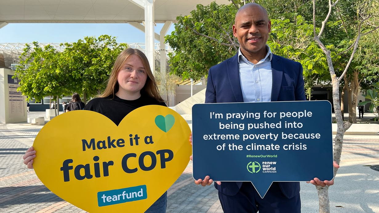 Tearfund ambassadors Laura Young and Marvin Rees. Credit: Jessica Bwali/Tearfund.