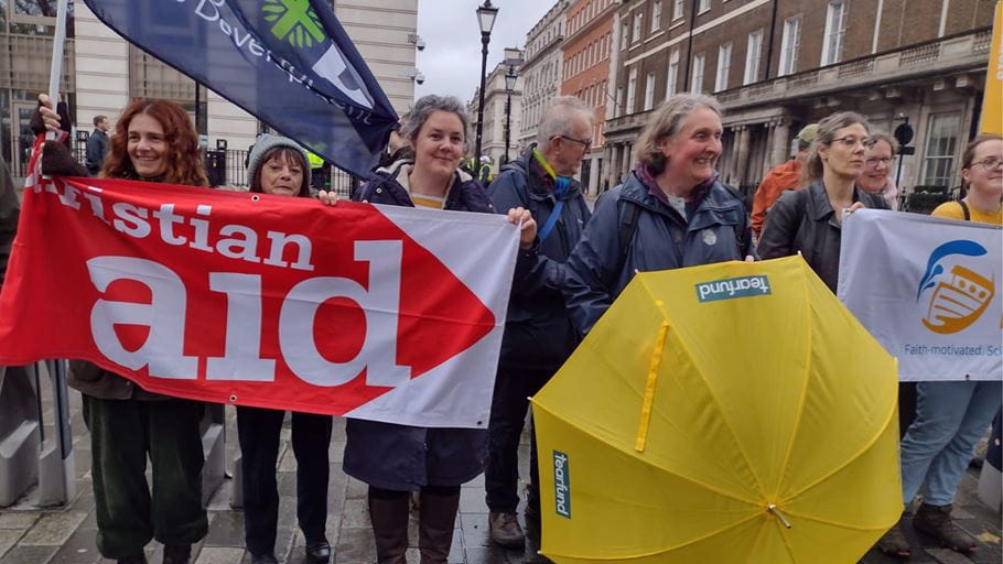 Tearfund supporters gathered to pray and march alongside other faith organisations on the COP28 Global Day of Action. Credit: Paul Williams/Tearfund.