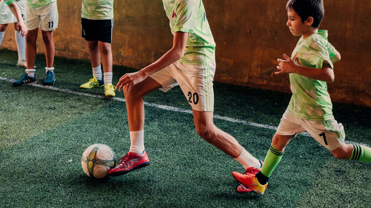 A children’s football team in Lebanon, Play for Peace, train together. Credit: Ruth Towell/Tearfund