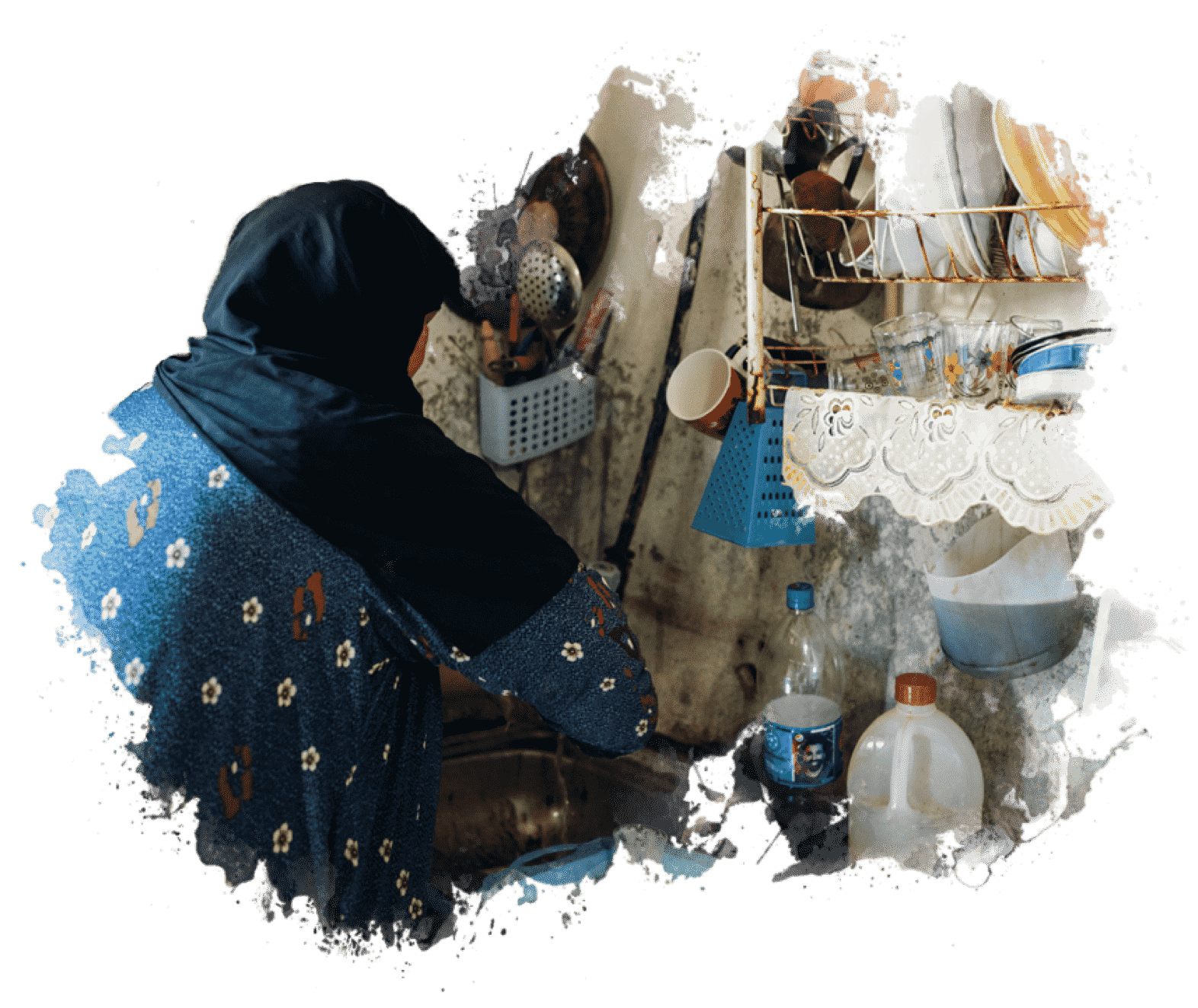 Woman washing dishes in sink